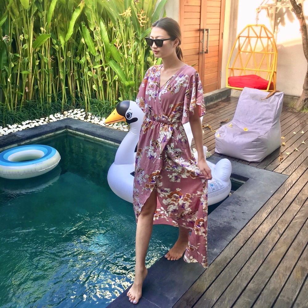 Pink Floral Print Maxi Dress